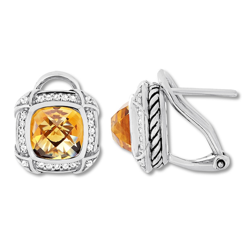 Citrine Earrings 1/4 ct tw Diamonds Sterling Silver