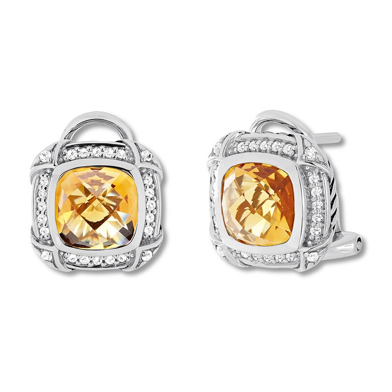 Citrine Earrings 1/4 ct tw Diamonds Sterling Silver