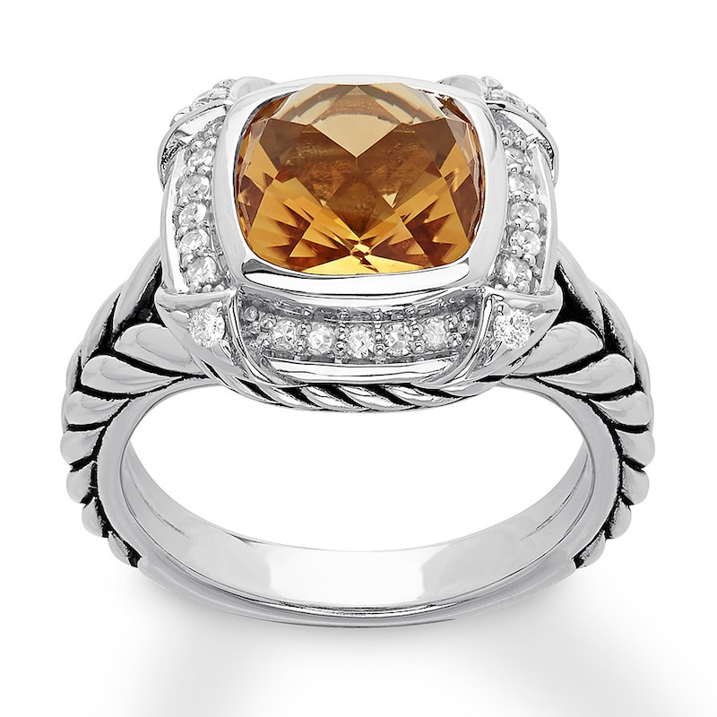 Citrine Ring 1/5 carat tw Diamonds Sterling Silver