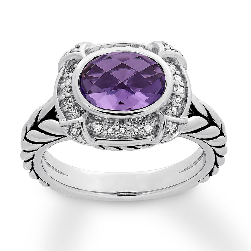 Amethyst Ring 1/6 carat tw Diamonds Sterling Silver