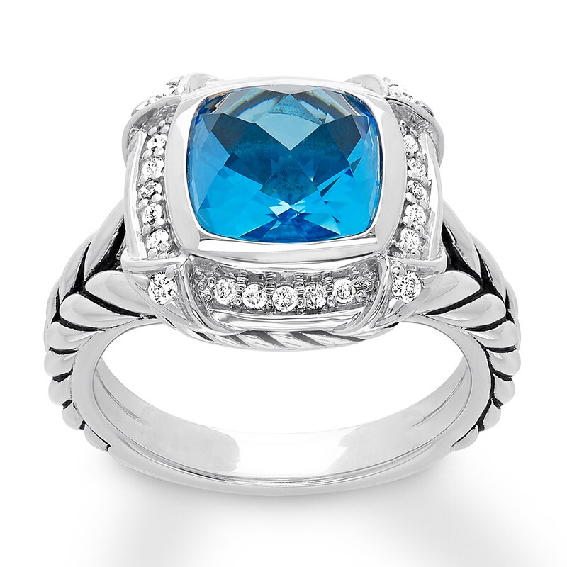 Main Image 1 of Blue Topaz Ring 1/5 carat tw Diamonds Sterling Silver