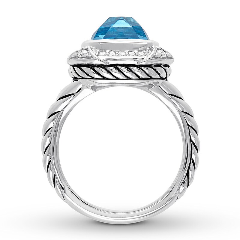 Main Image 2 of Blue Topaz Ring 1/5 carat tw Diamonds Sterling Silver