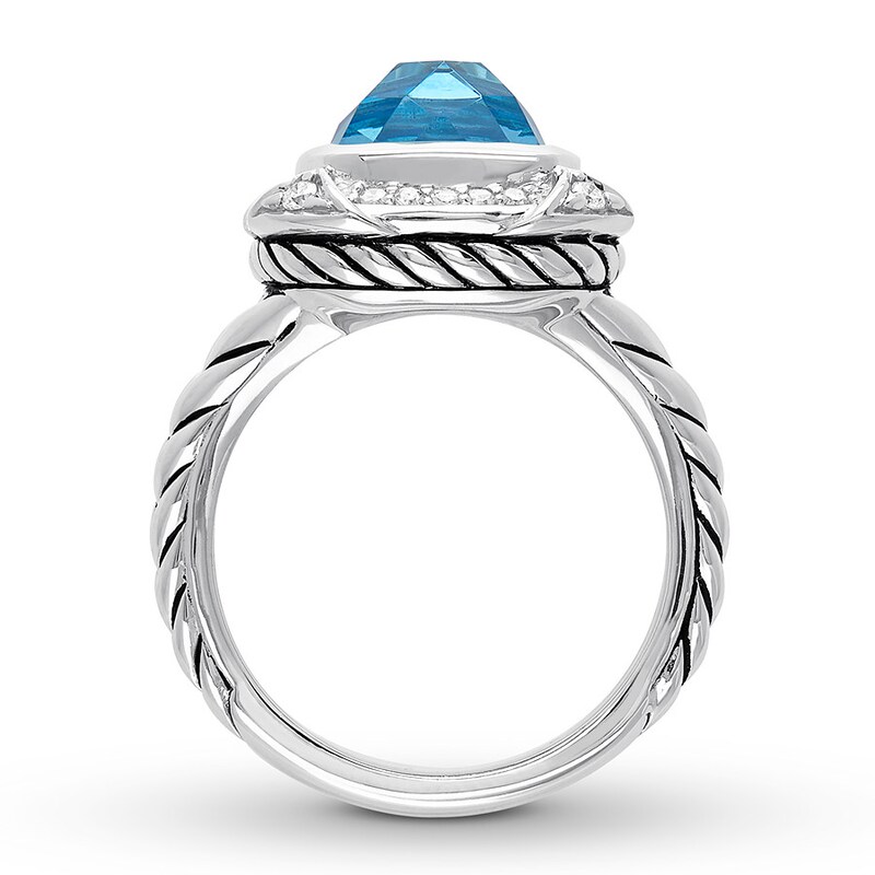 Blue Topaz Ring 1/5 carat tw Diamonds Sterling Silver