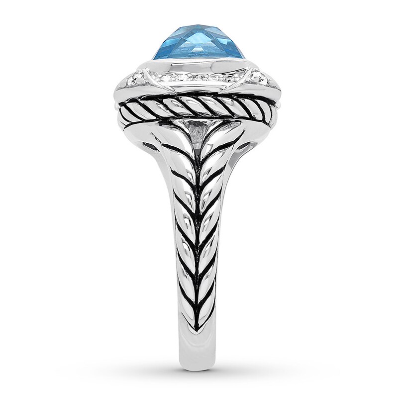 Main Image 3 of Blue Topaz Ring 1/5 carat tw Diamonds Sterling Silver