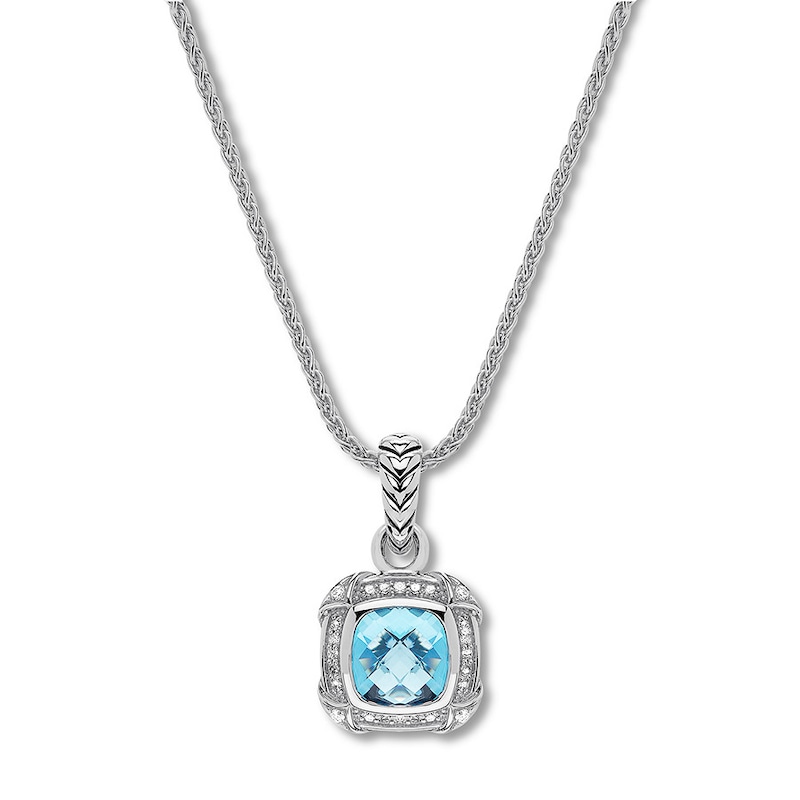 Main Image 1 of Blue Topaz Necklace 1/5 ct tw Diamonds Sterling Silver
