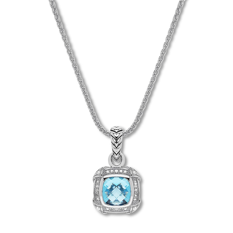 Blue Topaz Necklace 1/5 ct tw Diamonds Sterling Silver