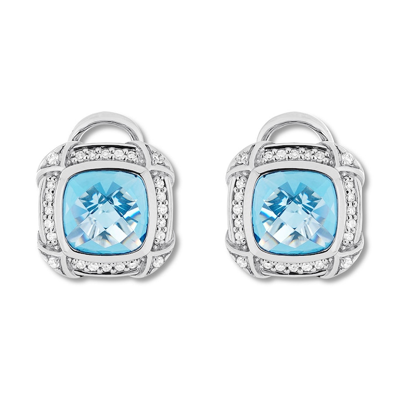 Blue Topaz Earrings 1/4 carat tw Diamonds Sterling Silver