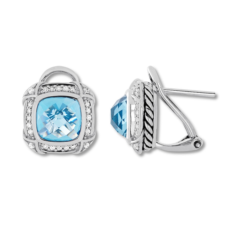 Blue Topaz Earrings 1/4 carat tw Diamonds Sterling Silver