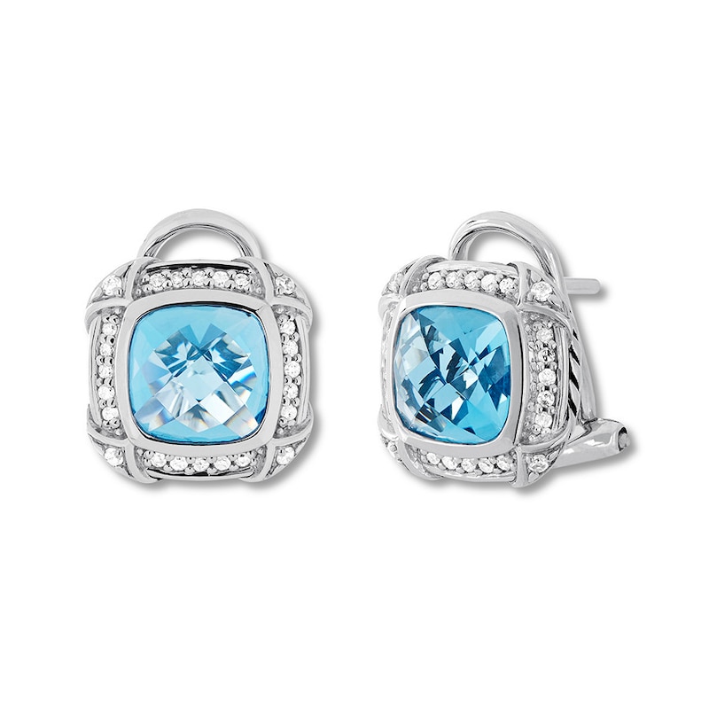 Blue Topaz Earrings 1/4 carat tw Diamonds Sterling Silver