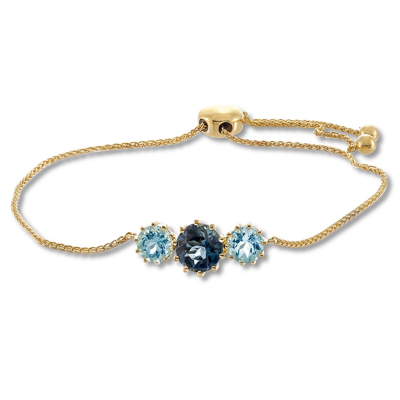 Main Image 1 of Blue Topaz & Aquamarine Bolo Bracelet 10K Yellow Gold