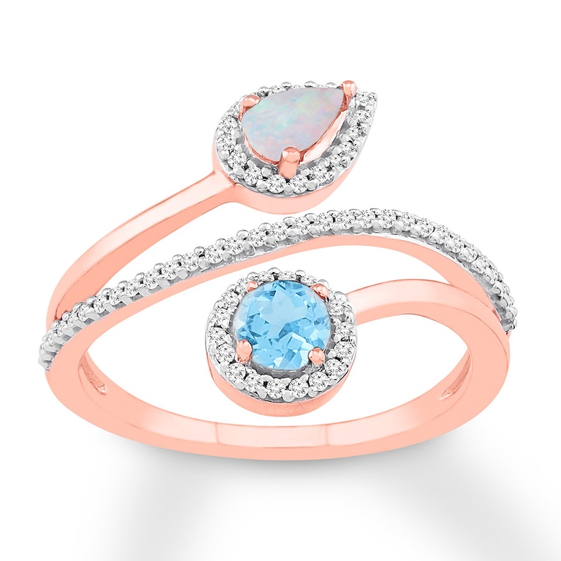 Topaz & Lab-Created Opal Ring 1/5 ct tw Diamonds 10K Rose Gold