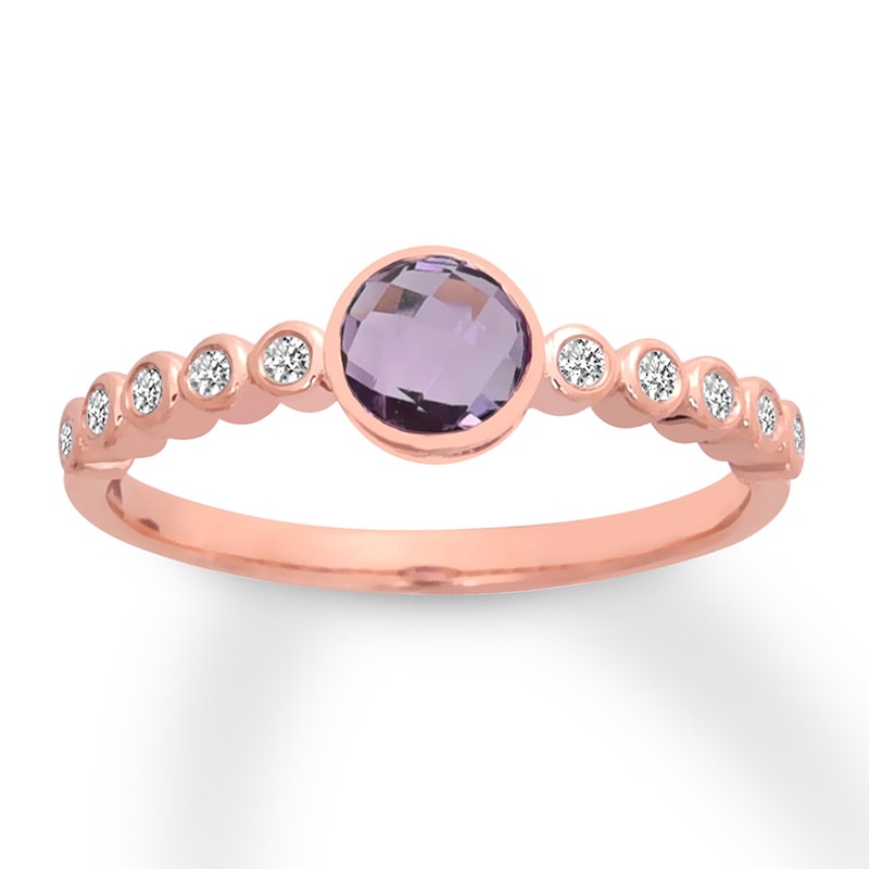 Amethyst Ring 1/15 ct tw Diamonds 10K Rose Gold