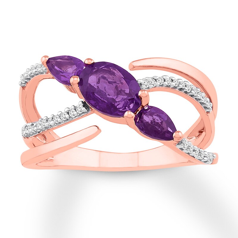 Amethyst Ring 1/10 carat tw Diamonds 10K Rose Gold