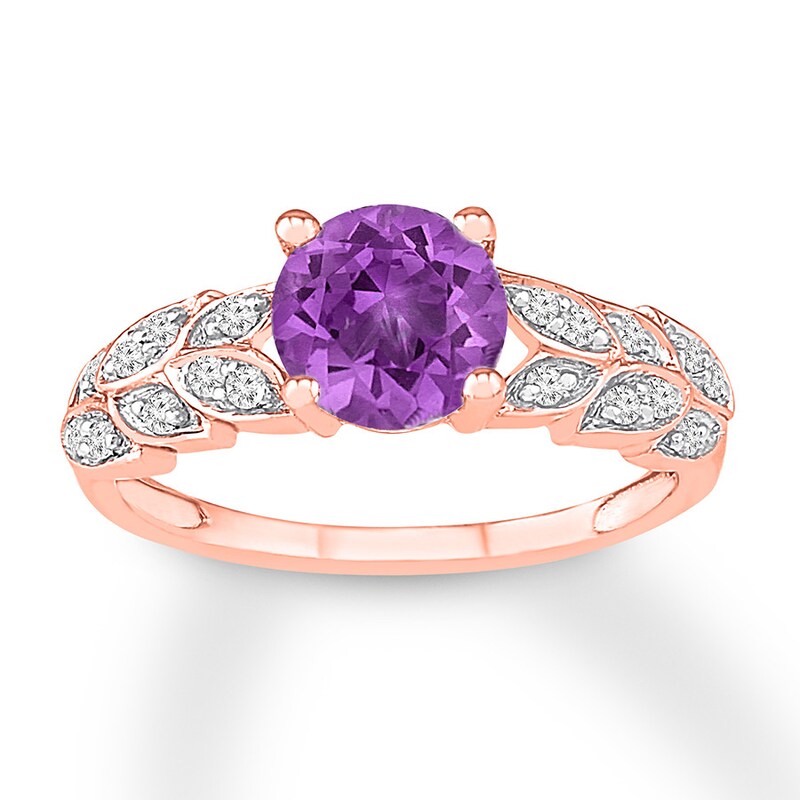 Amethyst Ring 1/10 carat tw Diamonds 10K Rose Gold