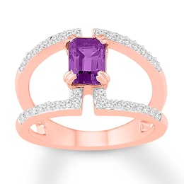Amethyst Ring Lab-Created White Sapphires 10K Rose Gold