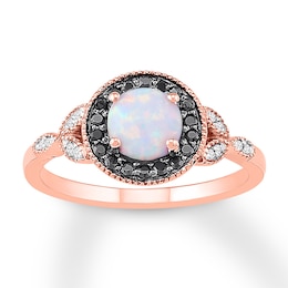 Lab-Created Opal Ring 1/8 ct tw Black & White Diamonds 10K Rose Gold