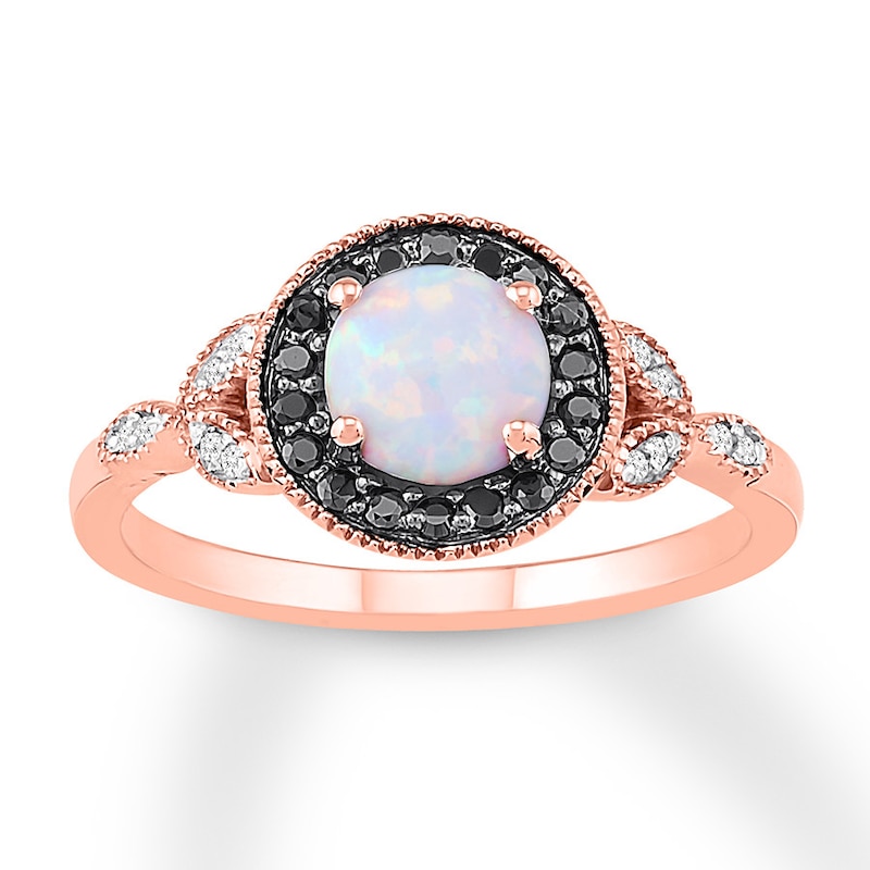 Lab-Created Opal Ring 1/8 ct tw Black & White Diamonds 10K Rose Gold