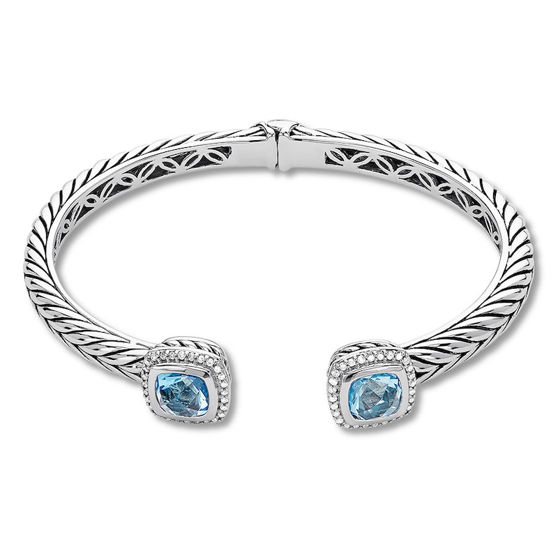 Main Image 1 of Blue Topaz Bangle 1/4 carat tw Diamonds Sterling Silver