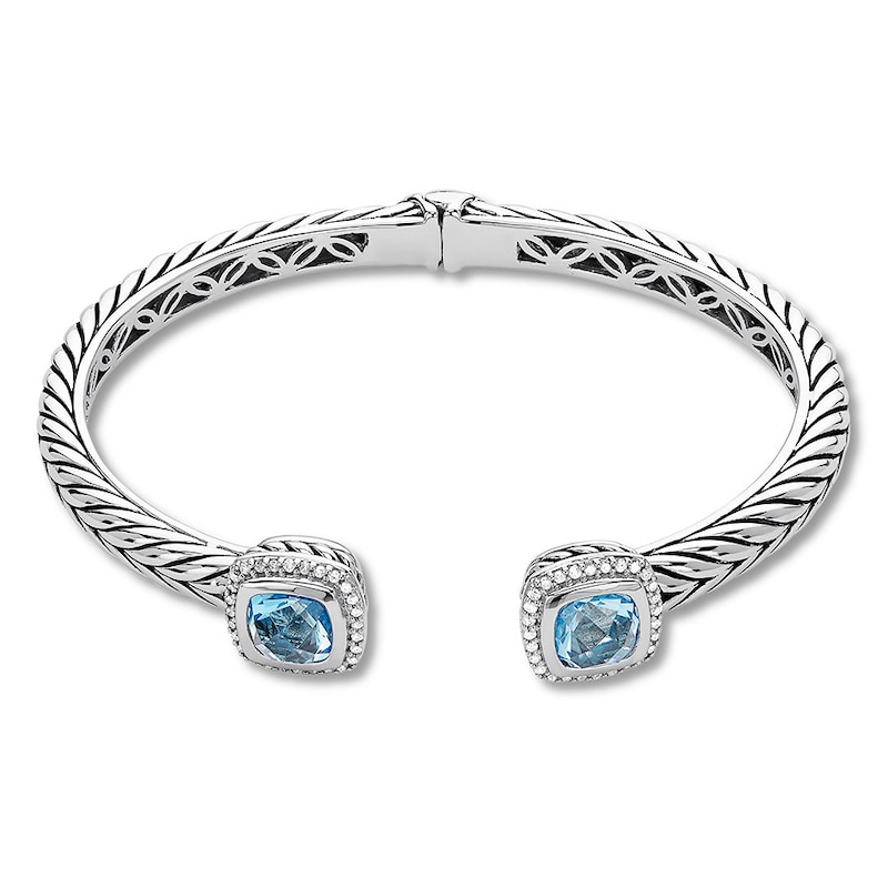 Blue Topaz Bangle 1/4 carat tw Diamonds Sterling Silver