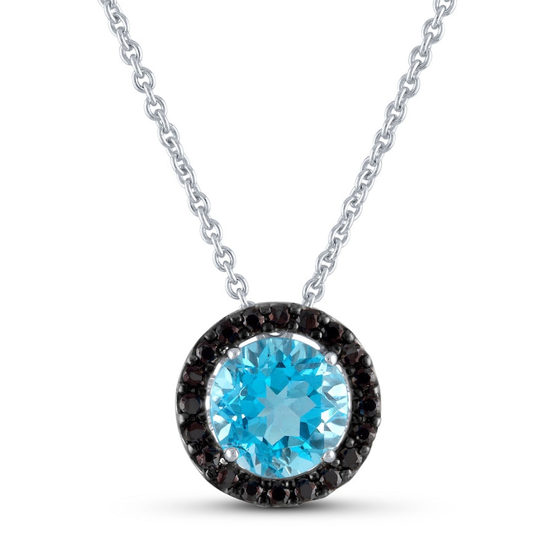 Main Image 1 of Blue Topaz Necklace 1/5 ct tw Diamonds 10K White Gold 16"-18" Adj.