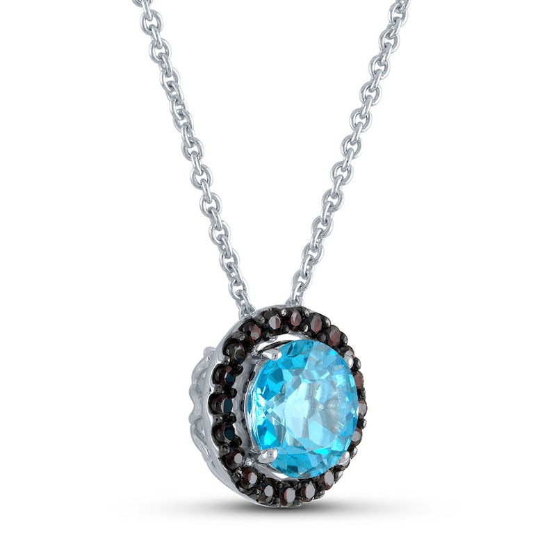 Main Image 2 of Blue Topaz Necklace 1/5 ct tw Diamonds 10K White Gold 16"-18" Adj.