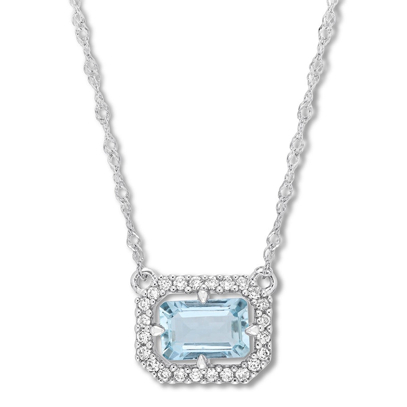 Aquamarine Necklace 1/10 ct tw Diamonds 14K White Gold