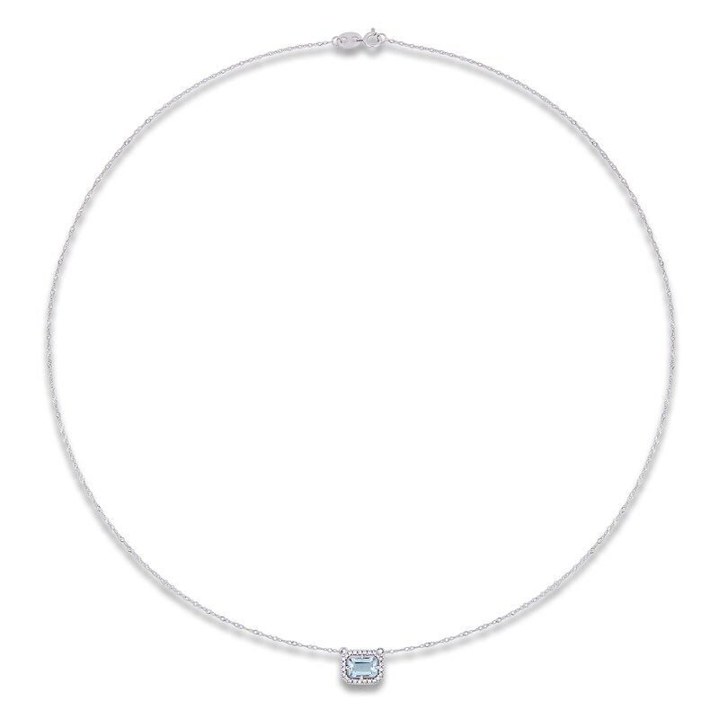 Aquamarine Necklace 1/10 ct tw Diamonds 14K White Gold