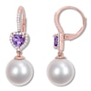 Thumbnail Image 1 of Cultured Pearl & Amethyst Earrings 1/5 ct tw Diamonds 10K Rose Gold