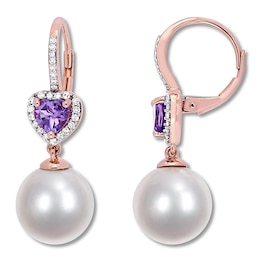 Cultured Pearl & Amethyst Earrings 1/5 ct tw Diamonds 10K Rose Gold