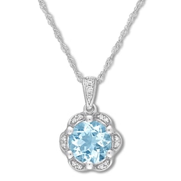Aquamarine Necklace 1/20 ct tw Diamonds 14K White Gold