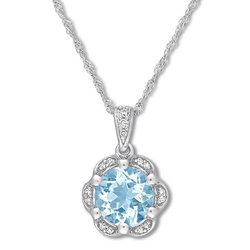 Main Image 1 of Aquamarine Necklace 1/20 ct tw Diamonds 14K White Gold