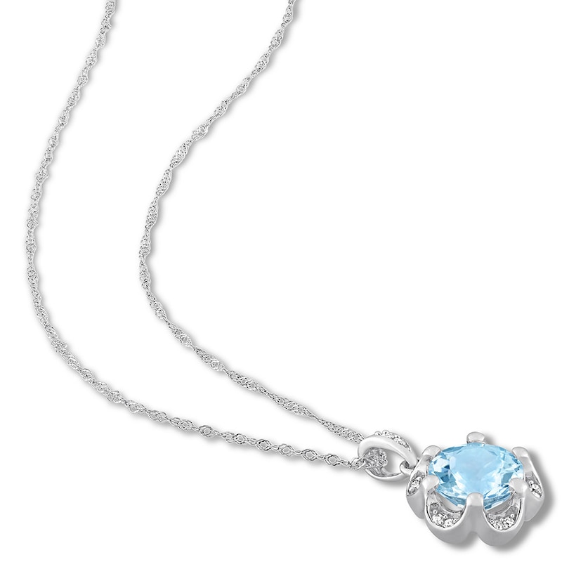 Aquamarine Necklace 1/20 ct tw Diamonds 14K White Gold