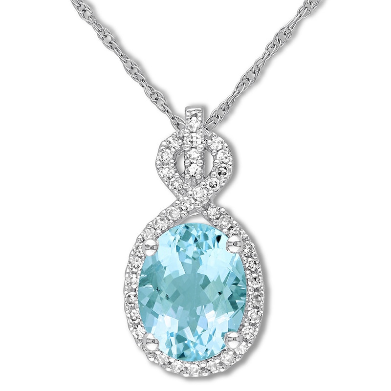 Aquamarine Necklace 1/6 carat tw Diamonds 10K White Gold
