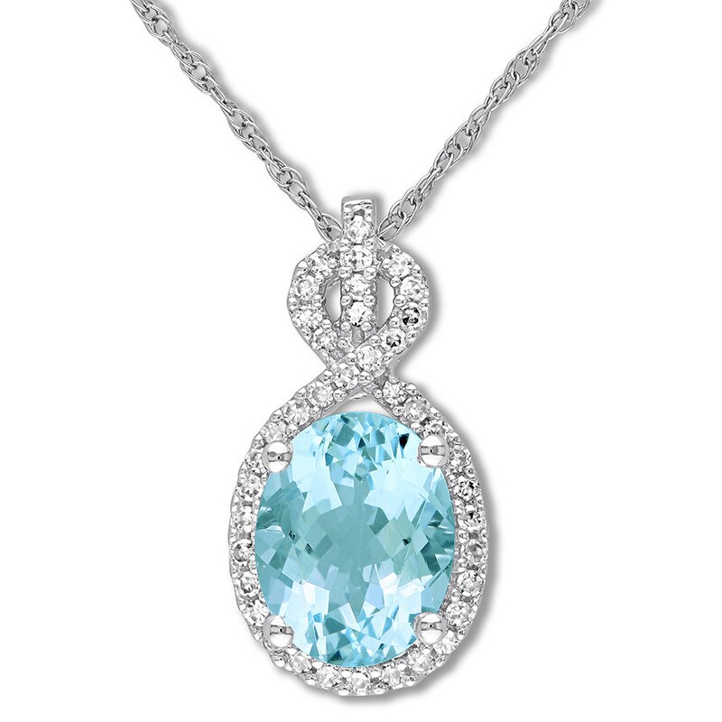 Main Image 1 of Aquamarine Necklace 1/6 carat tw Diamonds 10K White Gold