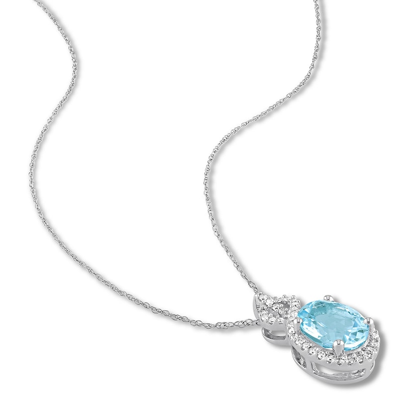 Aquamarine Necklace 1/6 carat tw Diamonds 10K White Gold