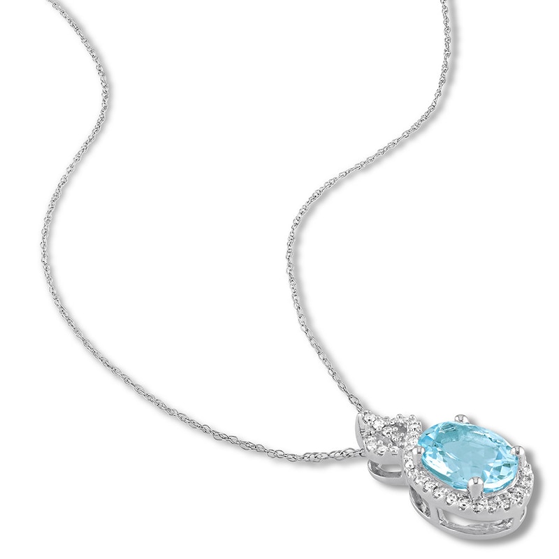 Main Image 2 of Aquamarine Necklace 1/6 carat tw Diamonds 10K White Gold