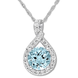 Aquamarine Necklace 1/5 carat tw Diamonds 10K White Gold