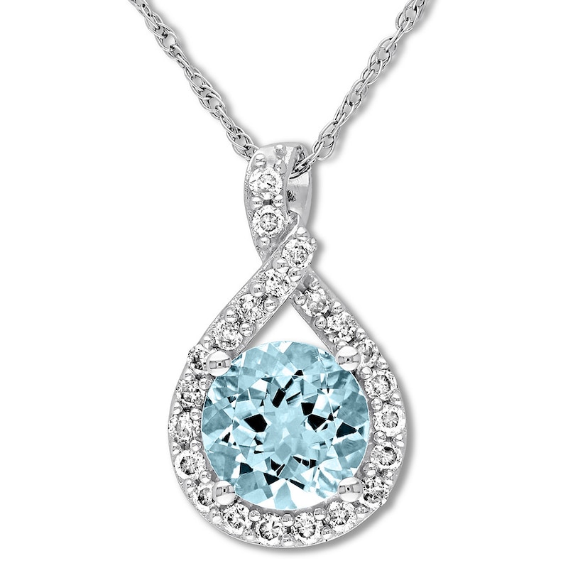 Main Image 1 of Aquamarine Necklace 1/5 carat tw Diamonds 10K White Gold