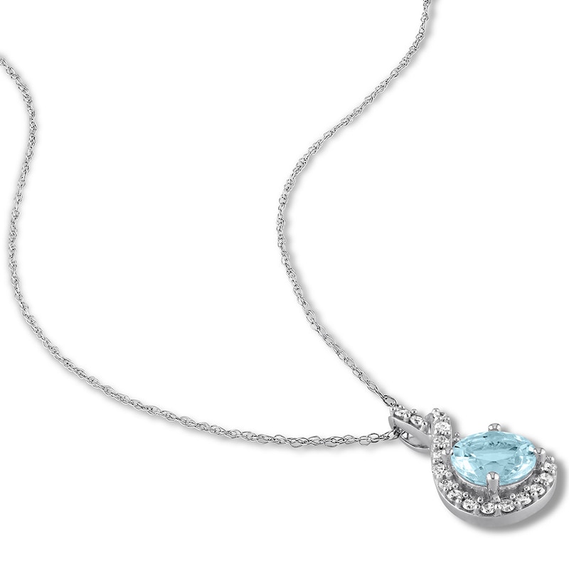 Aquamarine Necklace 1/5 carat tw Diamonds 10K White Gold