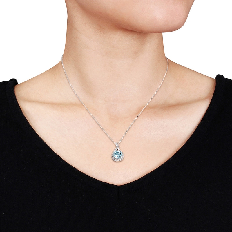Main Image 3 of Aquamarine Necklace 1/5 carat tw Diamonds 10K White Gold