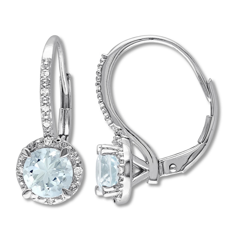 Aquamarine Drop Earrings 1/20 ct tw Diamonds Sterling Silver