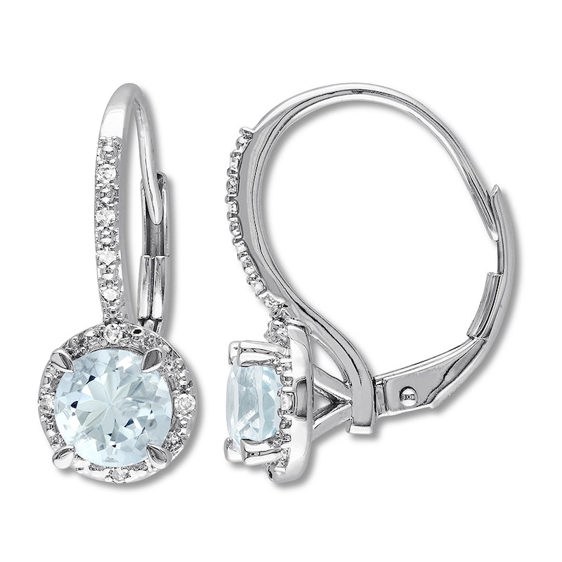 Main Image 1 of Aquamarine Drop Earrings 1/20 ct tw Diamonds Sterling Silver