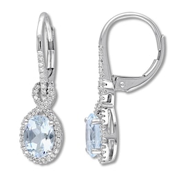 Aquamarine Drop Earrings 1/4 ct tw Diamonds 10K White Gold
