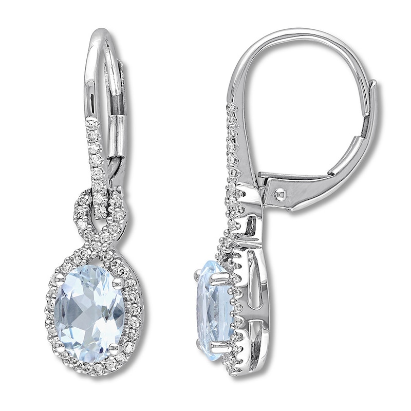 Main Image 1 of Aquamarine Drop Earrings 1/4 ct tw Diamonds 10K White Gold