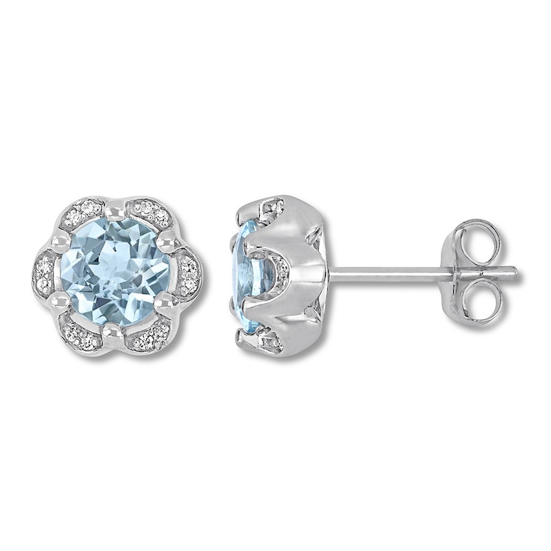 Aquamarine Earrings 1/15 ct tw Diamonds 14K White Gold