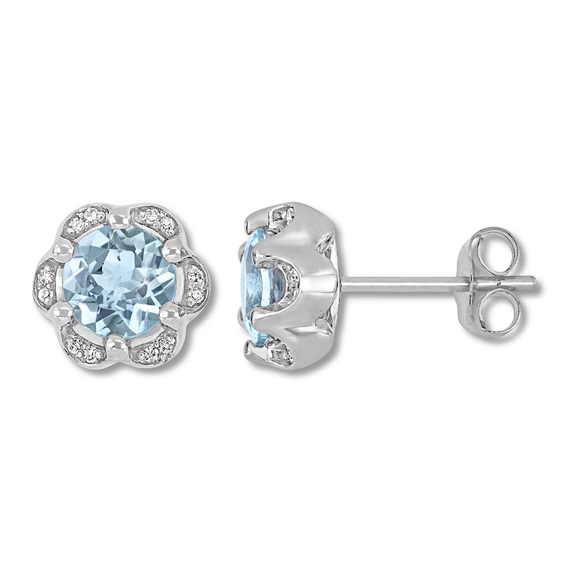 Main Image 1 of Aquamarine Earrings 1/15 ct tw Diamonds 14K White Gold
