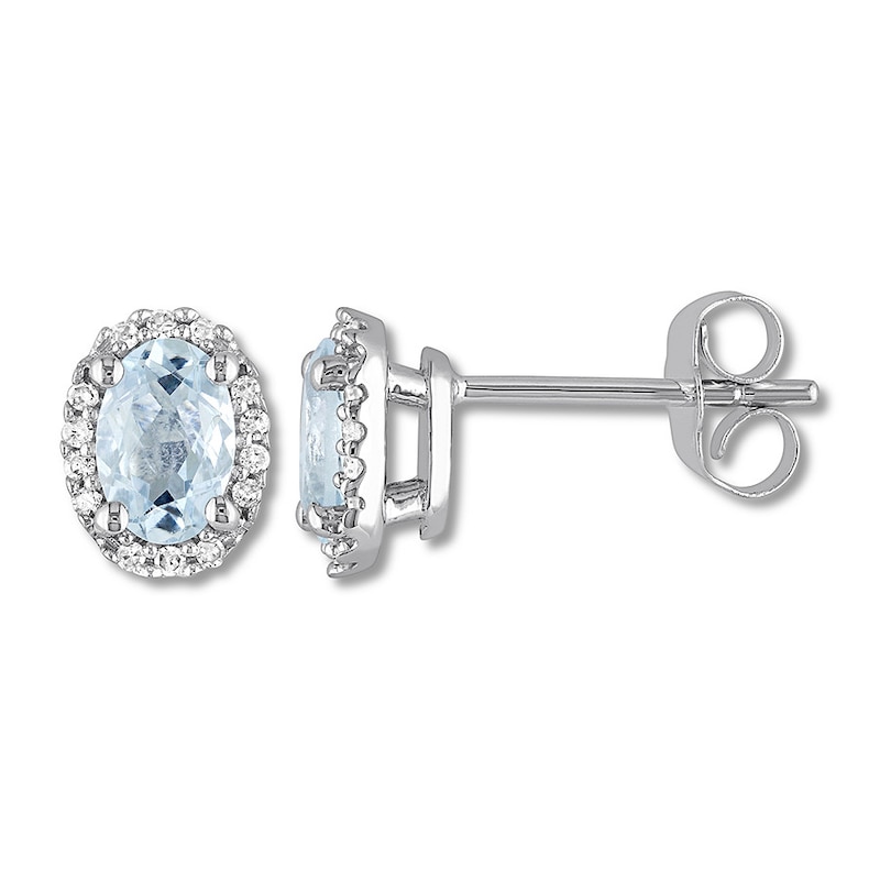 Aquamarine Earrings 1/15 ct tw Diamonds 14K White Gold