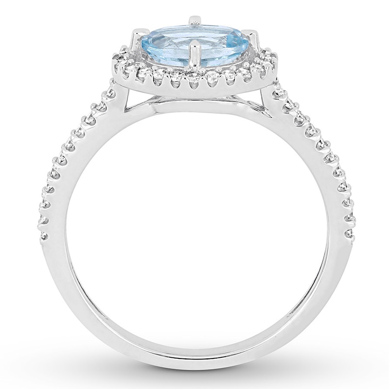 Aquamarine Ring 1/4 carat tw Diamonds 10K White Gold