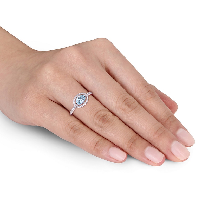 Aquamarine Ring 1/4 carat tw Diamonds 10K White Gold