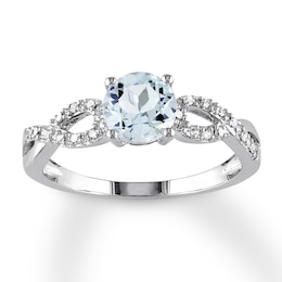 Aquamarine Ring 1/15 carat tw Diamonds 10K White Gold